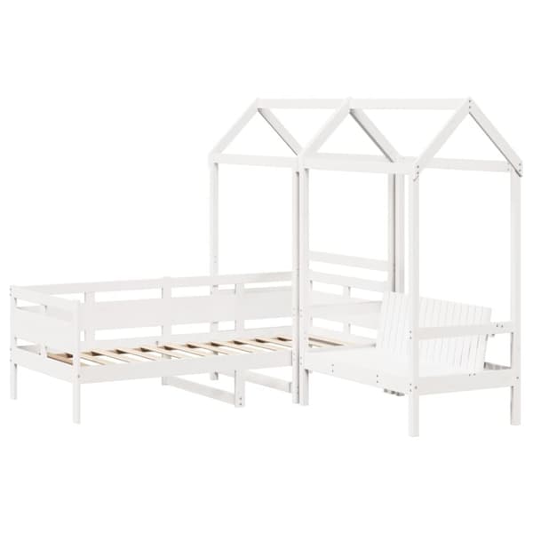 vidaXL Sett med dagseng og benk med tak hivt 90x200 cm heltre furu