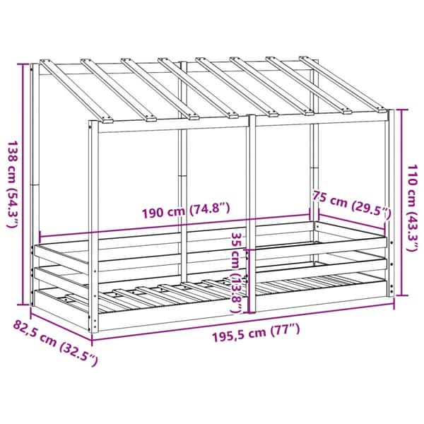 vidaXL Barneseng med tak voksbrun 75x190 cm heltre furu