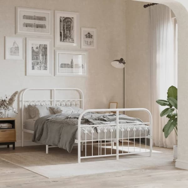 vidaXL sengeramme med sengegavl og fodgærde 120x190 cm metal hvid