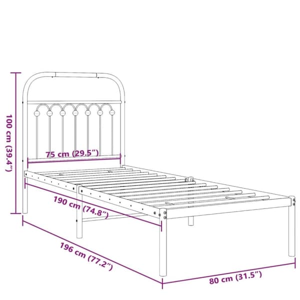 vidaXL sengeramme med sengegavl 75x190 cm metal hvid
