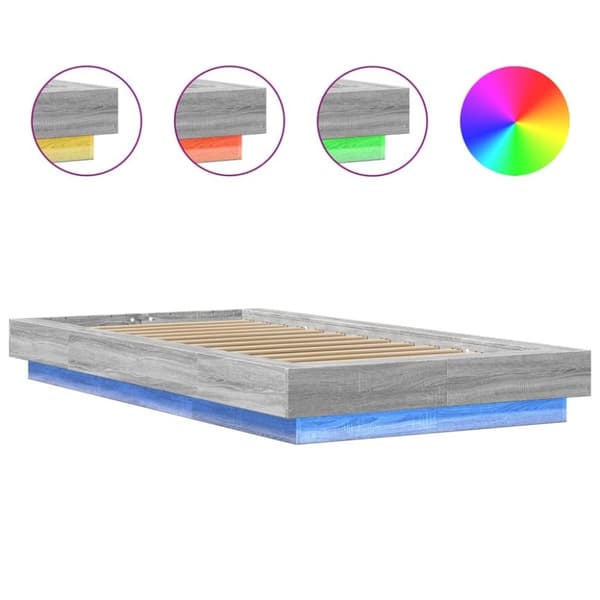 vidaXL Sengeramme med LED-lys grå sonoma 75x190 cm konstruert tre