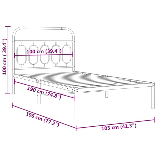 vidaXL Sengeramme i metall med hodegavl svart 100x190 cm