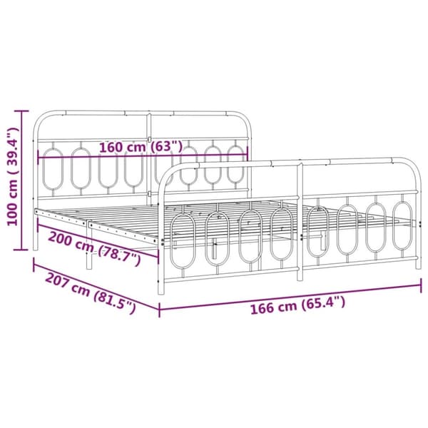 vidaXL Sengeramme i metall med hode- og fotgavl hvit 160x200 cm