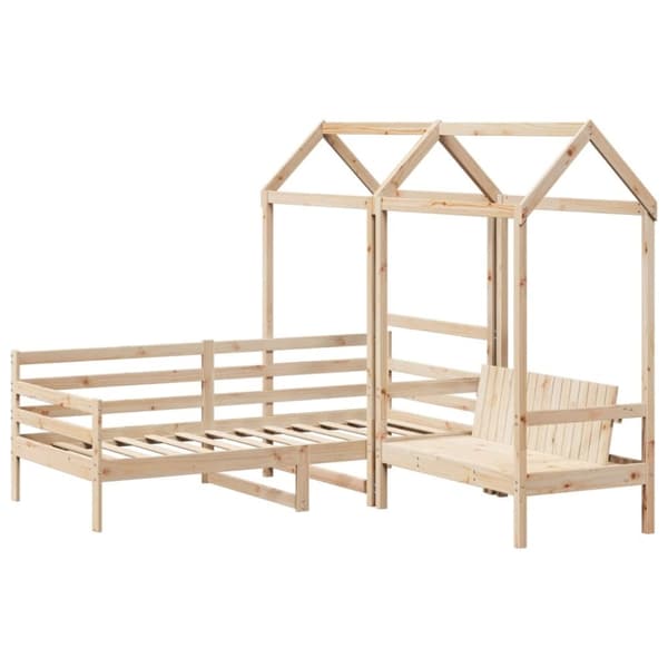 vidaXL Sett med dagseng og benk med tak 90x200 cm heltre furu