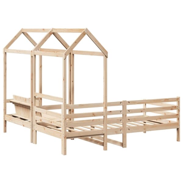 vidaXL Sett med dagseng og benk med tak 90x200 cm heltre furu