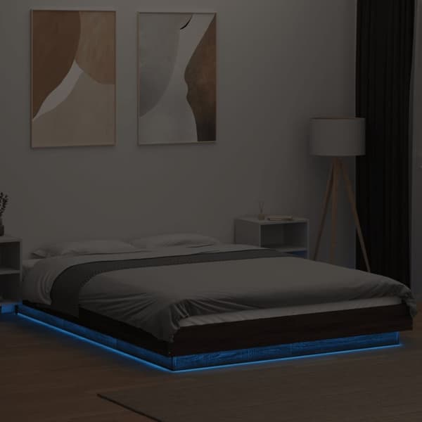vidaXL Sengeramme med LED-lys brun eik 120x190 cm konstruert tre