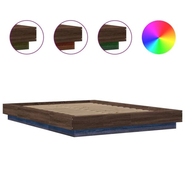 vidaXL Sengeramme med LED-lys brun eik 120x190 cm konstruert tre