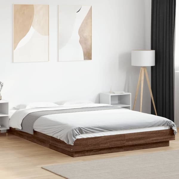 vidaXL Sengeramme med LED-lys brun eik 120x190 cm konstruert tre
