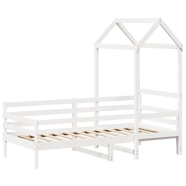 vidaXL daybed med tag 90x200 cm massivt fyrretræ hvid