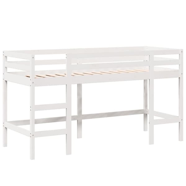 vidaXL Parvisänky tikkailla ja katoksella valk. 80x200 cm täysi mänty