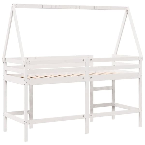 vidaXL Parvisänky tikkailla ja katoksella valk. 80x200 cm täysi mänty
