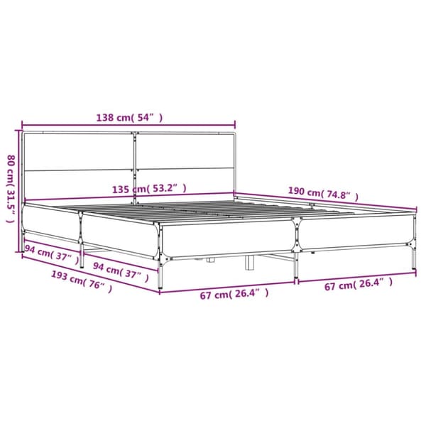 vidaXL sengestel 135x190 cm konstrueret træ og metal grå sonoma-eg