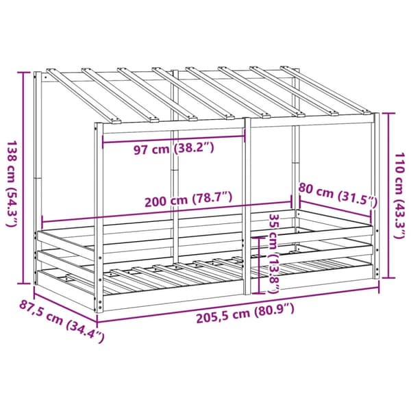 vidaXL husseng til børn 80x200 cm massivt fyrretræ gyldenbrun