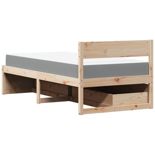 vidaXL Sänky laatikoilla ja patjalla 90x190 cm täysi mänty