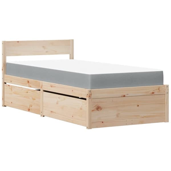 vidaXL Sänky laatikoilla ja patjalla 90x190 cm täysi mänty
