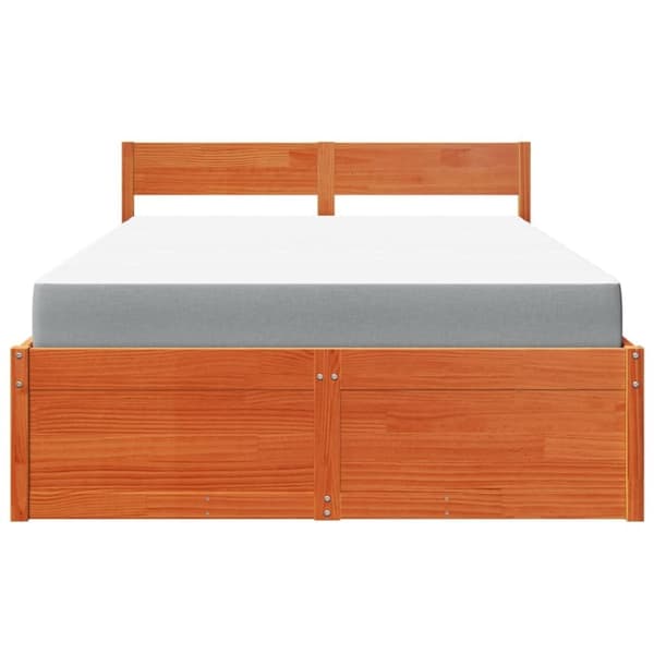 vidaXL Seng med skuffer og madrass voksbrun 140x190 cm heltre furu