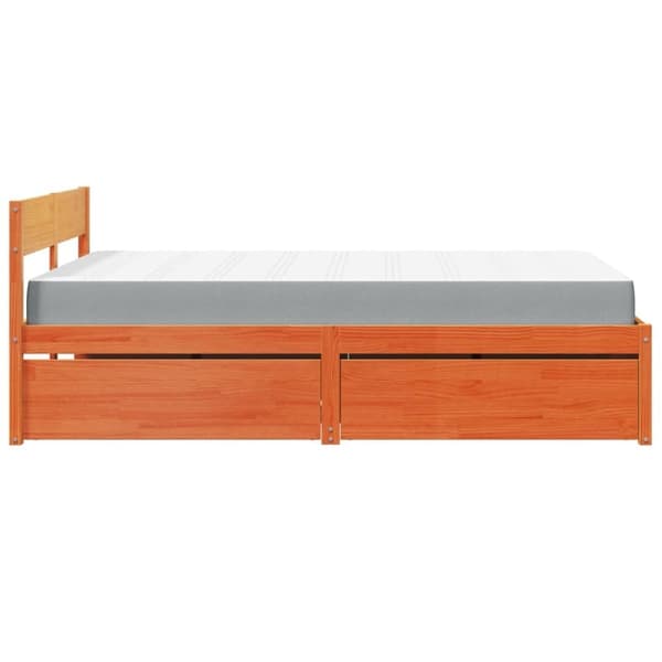 vidaXL Seng med skuffer og madrass voksbrun 140x190 cm heltre furu