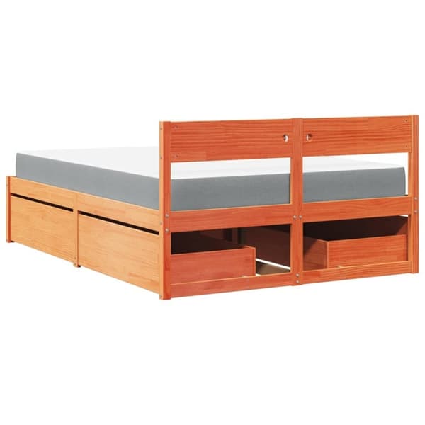 vidaXL Seng med skuffer og madrass voksbrun 140x190 cm heltre furu