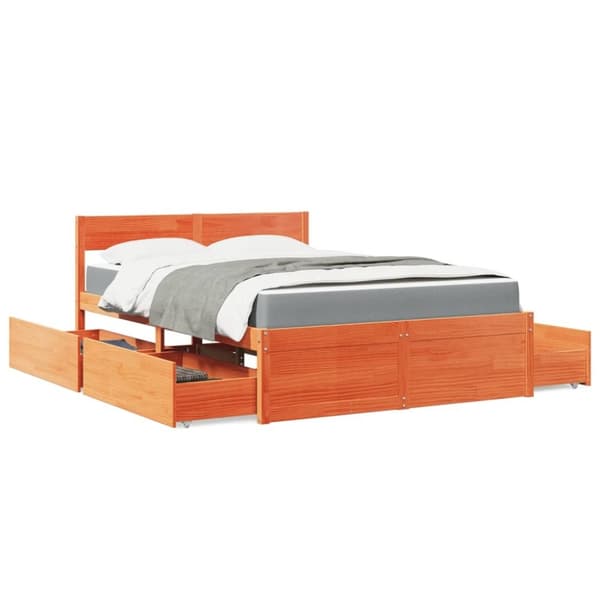 vidaXL Seng med skuffer og madrass voksbrun 140x190 cm heltre furu