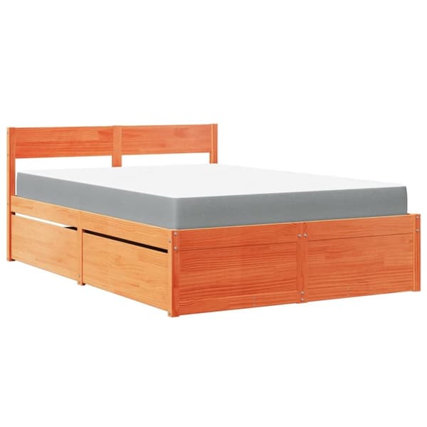vidaXL Seng med skuffer og madrass voksbrun 140x190 cm heltre furu