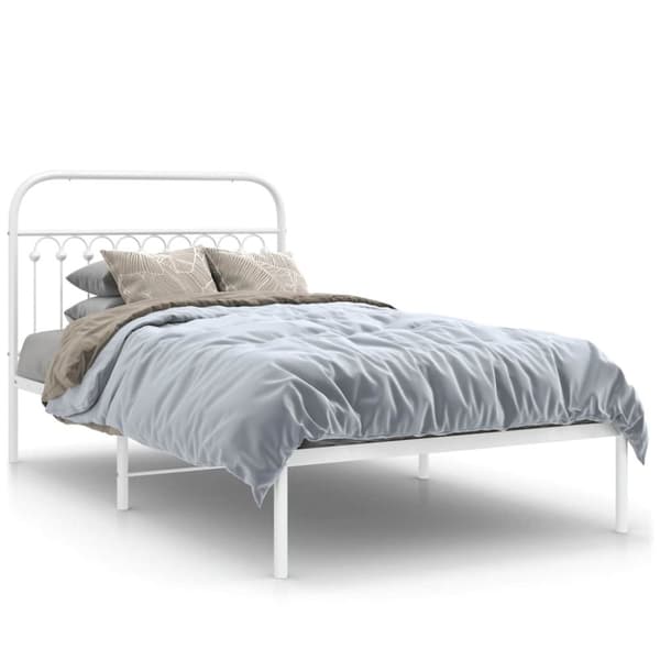 vidaXL Sengeramme i metall med hodegavl hvit 107x203 cm