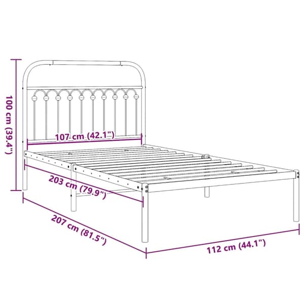vidaXL Sengeramme i metall med hodegavl hvit 107x203 cm