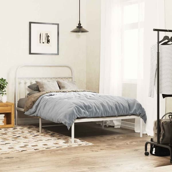 vidaXL Sengeramme i metall med hodegavl hvit 107x203 cm