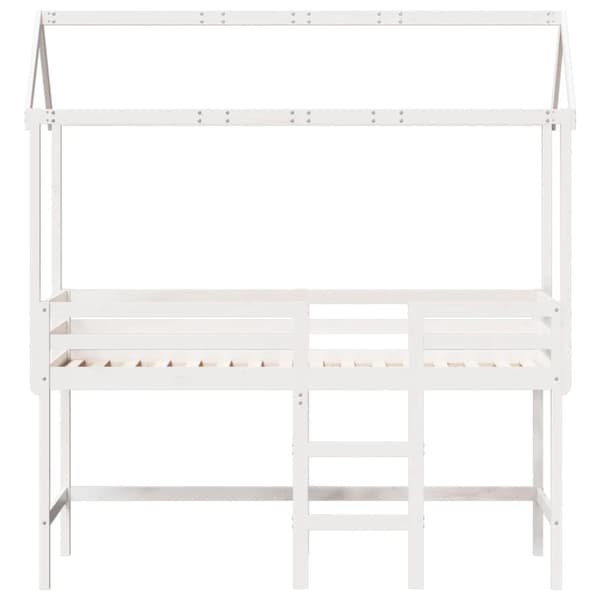 vidaXL Parvisänky tikkailla ja katoksella valk. 90x200 cm täysi mänty