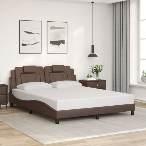 vidaXL sengeramme med LED-lys 160x200 cm kunstlæder brun