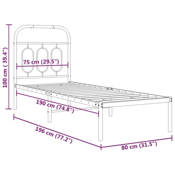vidaXL sengeramme med sengegavl 75x190 cm metal sort