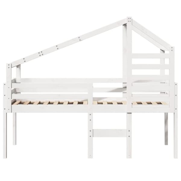 vidaXL højseng med tag 90x200 cm massivt fyrretræ hvid