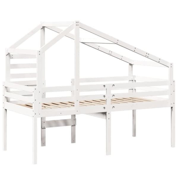 vidaXL højseng med tag 90x200 cm massivt fyrretræ hvid