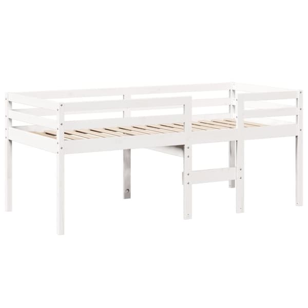 vidaXL højseng med tag 90x200 cm massivt fyrretræ hvid