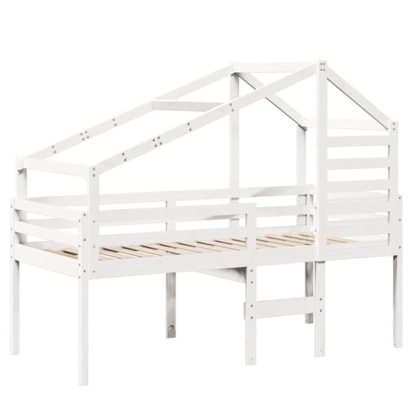 vidaXL højseng med tag 90x200 cm massivt fyrretræ hvid