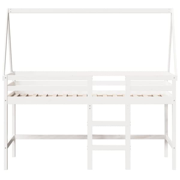vidaXL Køyeseng med stige og tak hvit 90x200 cm heltre furu