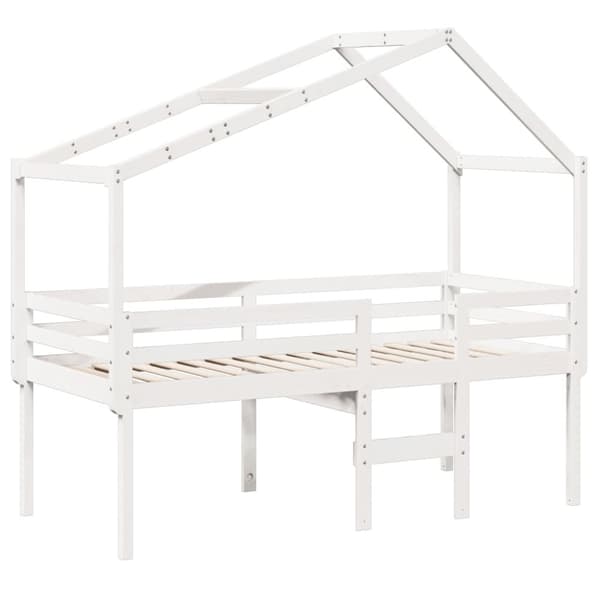 vidaXL højseng med tag 80x200 cm massivt fyrretræ hvid