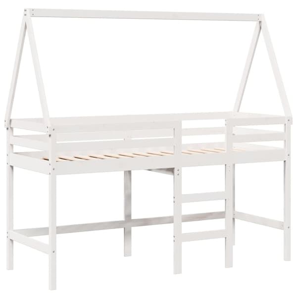 vidaXL Parvisänky tikkailla ja katoksella valk. 90x200 cm täysi mänty