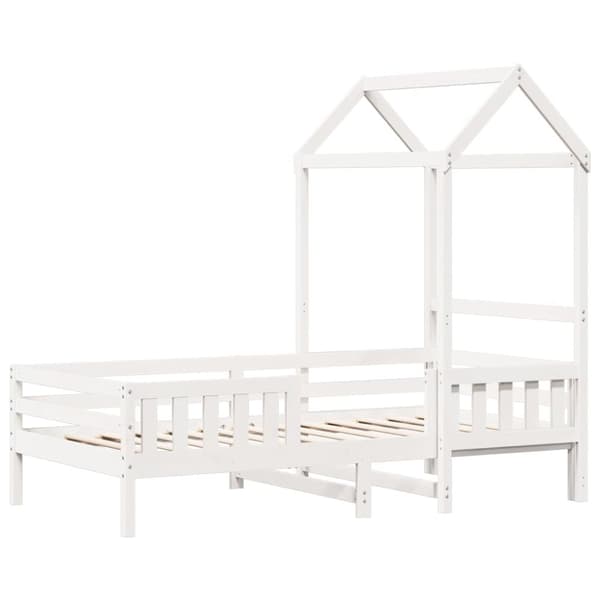 vidaXL Sengeramme med tak hvit 90x190 cm heltre furu