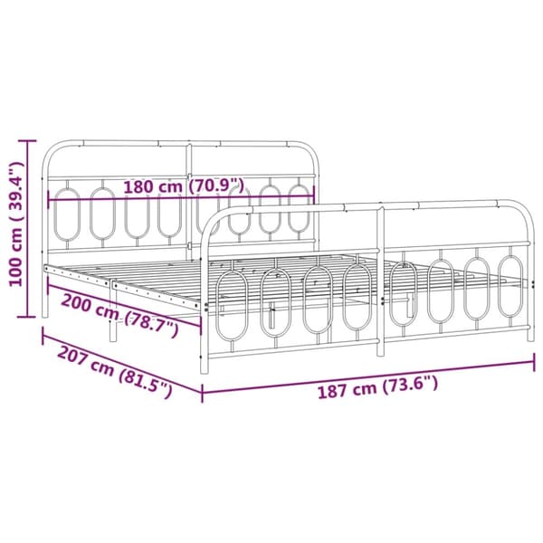 vidaXL Sengeramme i metall uten madrass med fotgavl svart 180x200 cm