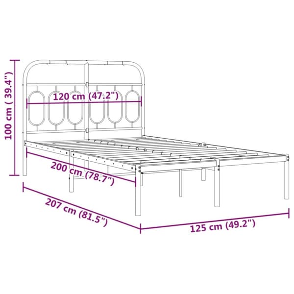vidaXL Sengeramme i metall med hodegavl hvit 120x200 cm