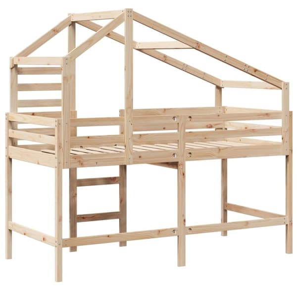 vidaXL Parvisänky tikkailla ja katoksella 90x190 cm täysi mänty