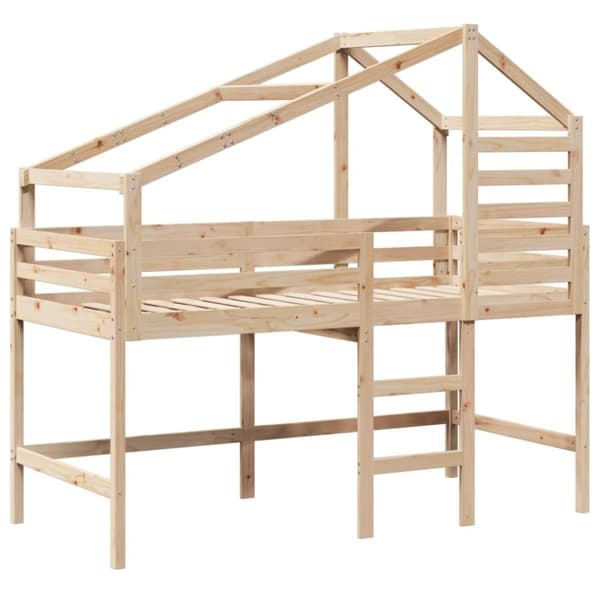 vidaXL Parvisänky tikkailla ja katoksella 90x190 cm täysi mänty