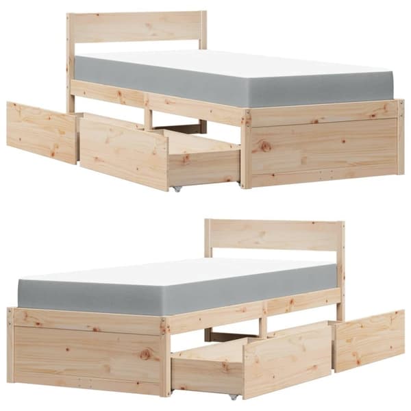 vidaXL Seng med skuffer og madrass 100x200 cm heltre furu