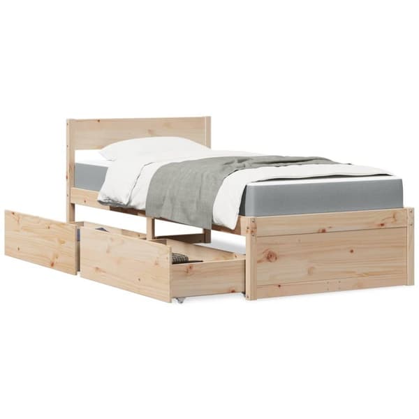 vidaXL Seng med skuffer og madrass 100x200 cm heltre furu