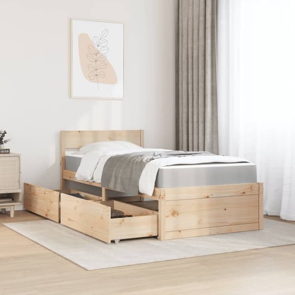 vidaXL Seng med skuffer og madrass 100x200 cm heltre furu