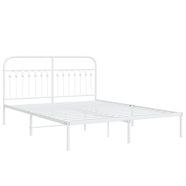 vidaXL Sengeramme i metall med sengegavl hvit 150x200 cm