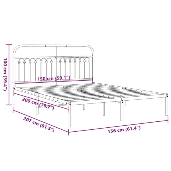 vidaXL Sengeramme i metall med sengegavl hvit 150x200 cm