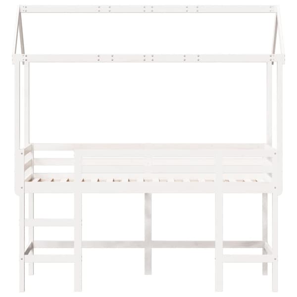 vidaXL Våningssäng med stege och tak vit 90x200 cm massiv furu
