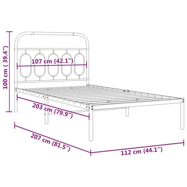 vidaXL Sengeramme i metall med hodegavl svart 107x203 cm
