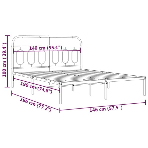 vidaXL Sengeramme i metall med hodegavl hvit 140x190 cm